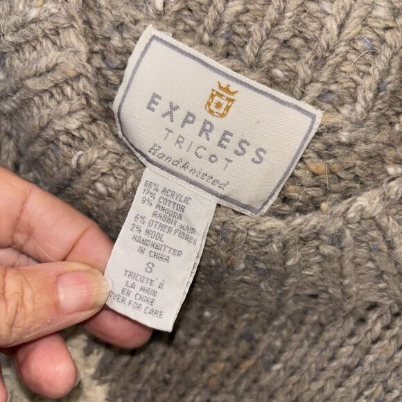 Express Tricot Sweater Hand Knit Cozy Polar Bear S Vintage Cotton Angora Wool - Picture 3 of 10